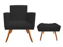 Ver imagem 1 de Kit Poltrona Decorativa Bia + Puff Retangular Suede Preto Pés Madeira Ms Decor