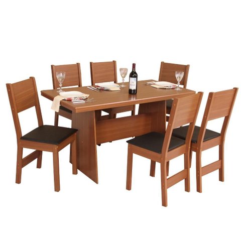 Conjunto Mesa Retangular Manuela com 6 Cadeiras Pérola Fosca - Bagum Preto Naturalle