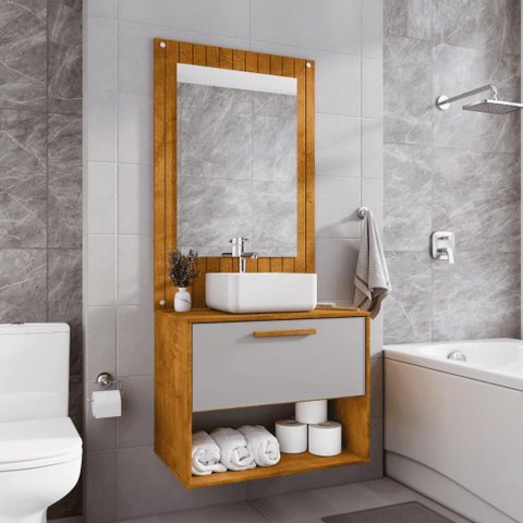 Conjunto Gabinete C/ Espelheira para Banheiro Orion Naturalle/off-white