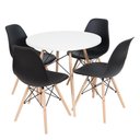 Ver imagem 1 de Conjunto Mesa de Jantar Eiffel 80cm Branca com 4 Cadeiras Charles Eames Eiffel Wood Preta