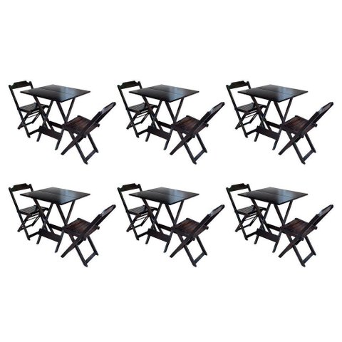 Kit 6 Jogos De Mesa Dobravel Com 2 Cadeiras De Madeira 70X70 - Tabaco - Marrom