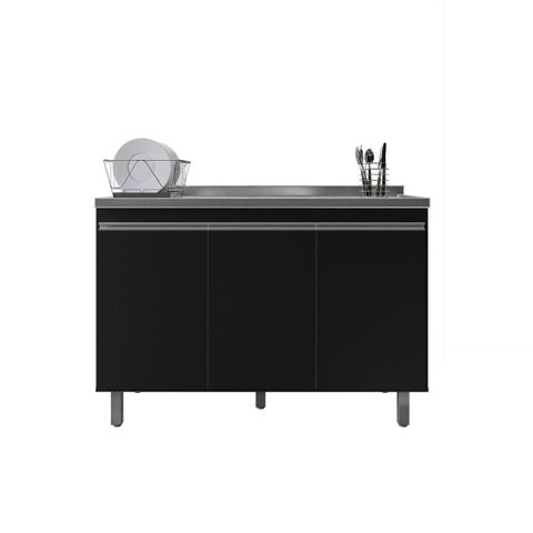 Balcão Gabinete de Pia Malu 120cm Preto S/tampo - Nathan