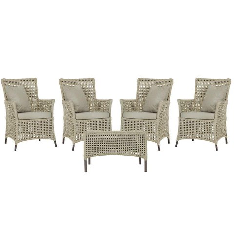 4 Poltronas e 1 Mesa Igapó Alumínio Marrom Corda Náutica E7 Rami
