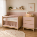 Ver imagem 1 de Berço e Cômoda Infantil Rosa com Carvalho 3 Gavetas Linha Tomi Quater Móveis