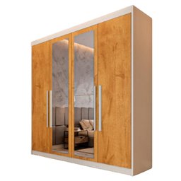 Guarda Roupa 4 Portas Aurora com Espelho Off White Peroba - Móveis Europa - 2