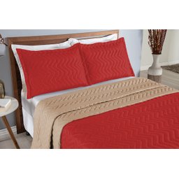 Colcha Cobre Leito Cama Queen 3 Pç Dupla Face Acolchoado Microfibra Vermelho e Bege - 2