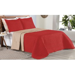 Colcha Cobre Leito Cama Queen 3 Pç Dupla Face Acolchoado Microfibra Vermelho e Bege - 3