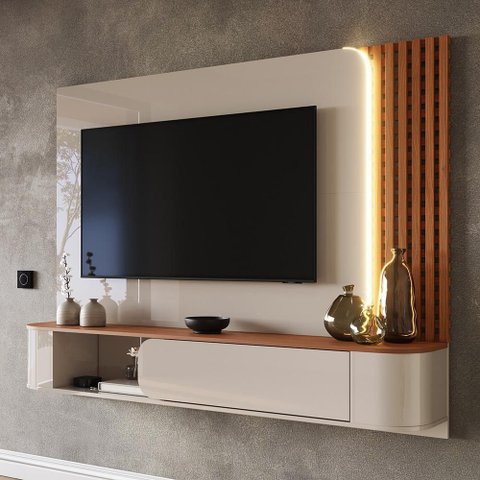 Painel Dubai  para Tv até 60” com Led Mdf 15mm Porta com Pistão a Gás Design Moderno Muxarabi