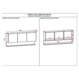 Armário Aéreo Line 3 Portas 150 Cm Vanilla Freijó - Kits Paraná - 3