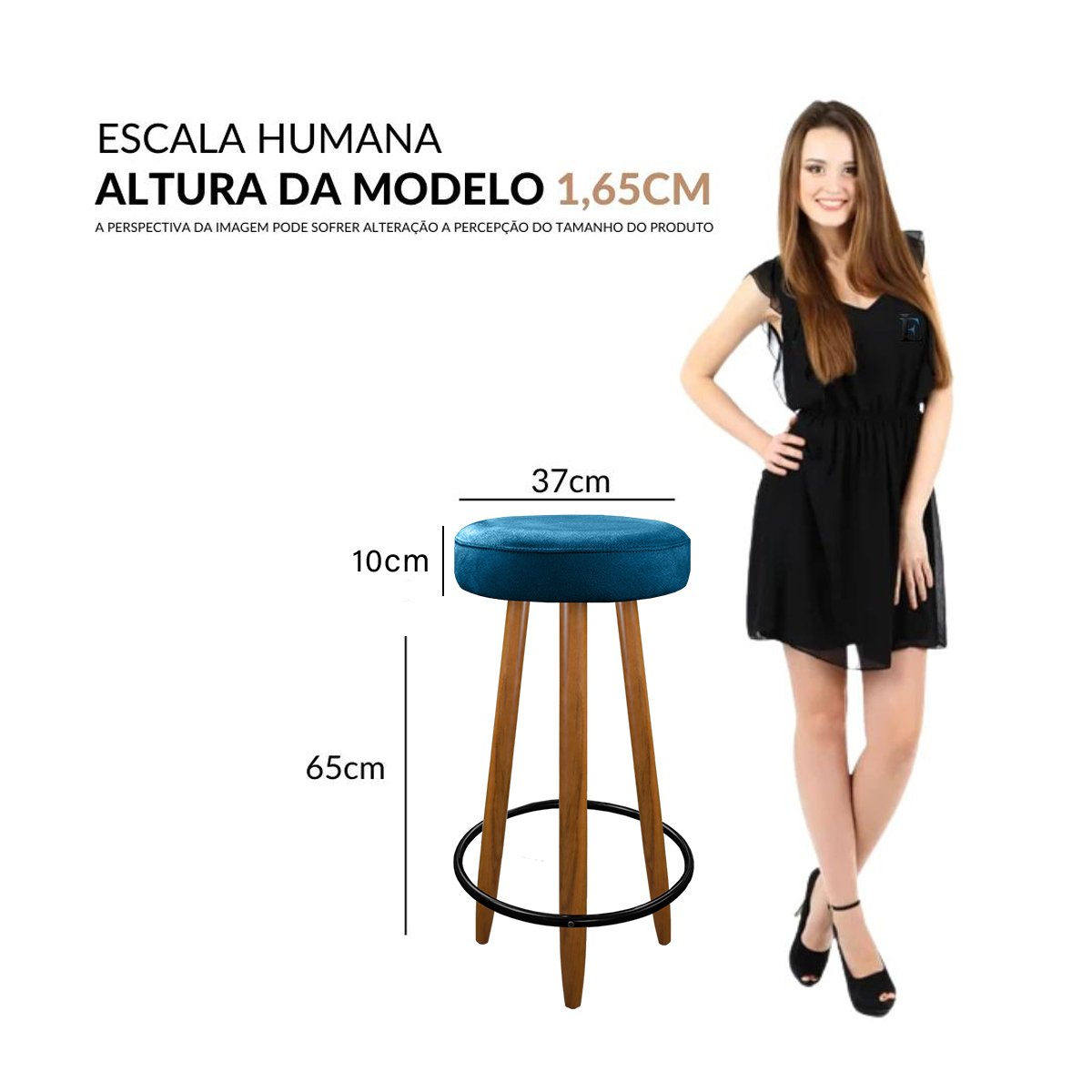 Banqueta Alta Camila para Bar Balcão Cozinha Bistrô Banco com Suporte Pés Madeira Azul Turquesa - 4