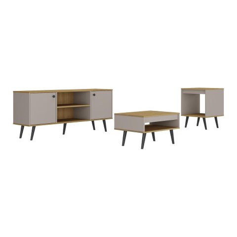 Kit Rack p/TV até 50" com Mesa de Centro e Lateral Retrô Multimóveis CR45362 Arenas/Lâmina Mel