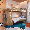 Ver imagem 3 de Beliche Infantil para Quarto com Escadas e Estante 143 Cm Cor:aveiro Oak
