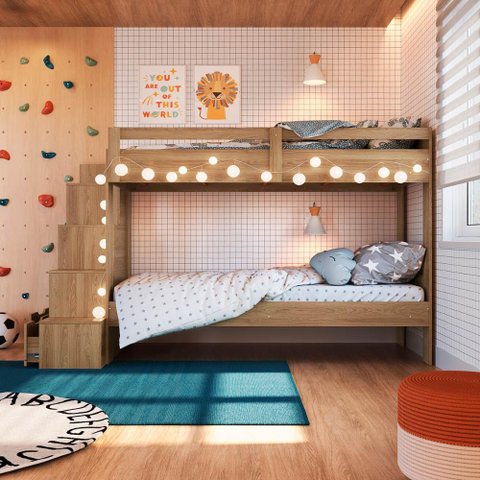 Beliche Infantil para Quarto com Escadas e Estante 143 Cm Cor:aveiro Oak