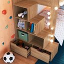 Ver imagem 4 de Beliche Infantil para Quarto com Escadas e Estante 143 Cm Cor:aveiro Oak