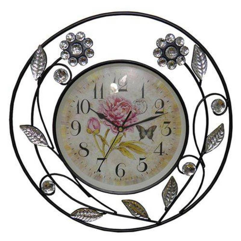 Relógio de Parede Retro Vintage Redondo e Flores para Decoração - 2