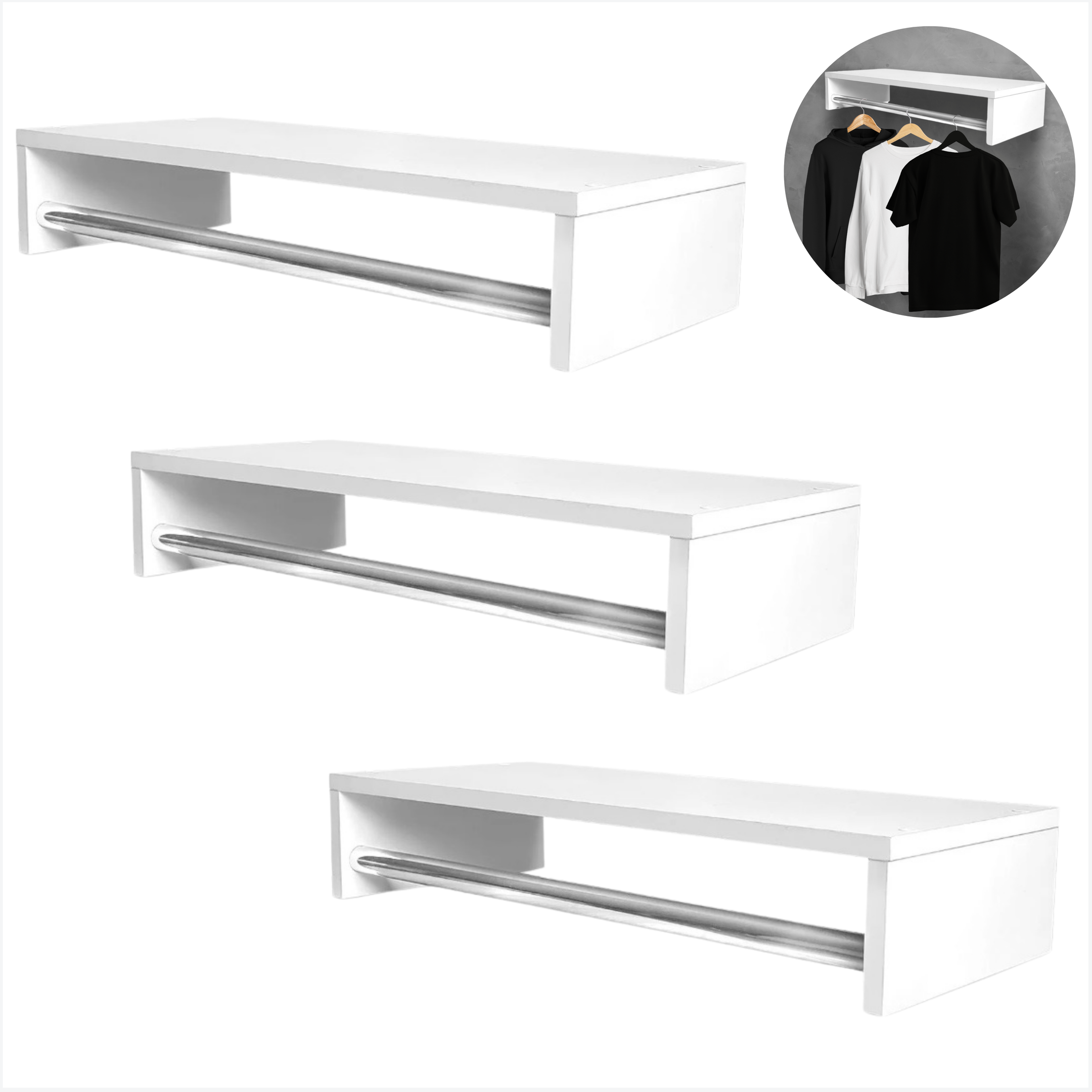 Kit 3 Cabideiros Arara de Parede para Lavandeira Quarto Closet Branco - 6