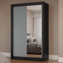 Ver imagem 1 de Guarda-roupa Solteiro 2 Portas de Correr com Espelho Preto/cinza Milano Madesa