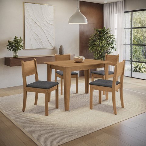 Conjunto para Sala de Jantar Mesa com 4 Cadeiras Melina Marrom/Canela/Chumbo