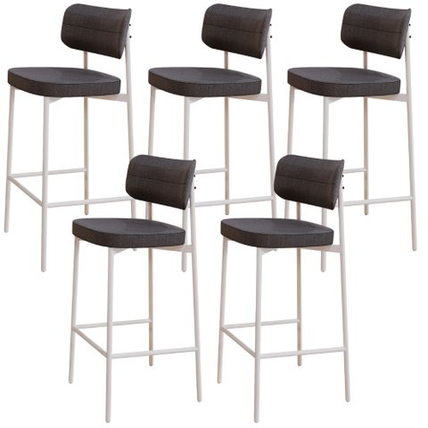 Kit 05 Banquetas Alta Bar Cozinha Sala de Jantar Aço Branco Kaira C01 Linho Preto - Lyam Decor