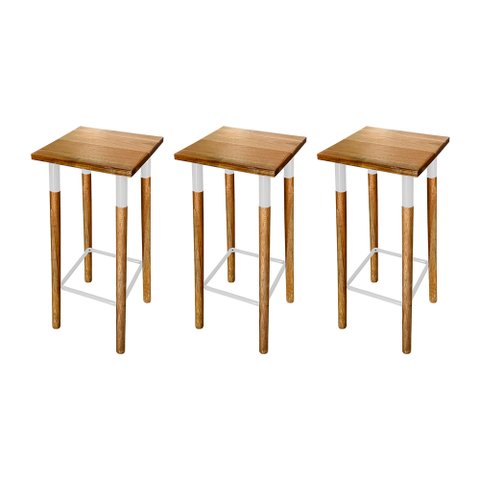 Kit 3 Banquetas Bistro Industrial Colors Ferro e Madeira Maciça - Branca
