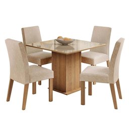 Conjunto Sala de Jantar Madesa Cecilie Mesa Tampo de Vidro com 4 Cadeiras Rustic/crema/imperial - 2