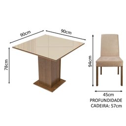 Conjunto Sala de Jantar Madesa Cecilie Mesa Tampo de Vidro com 4 Cadeiras Rustic/crema/imperial - 3