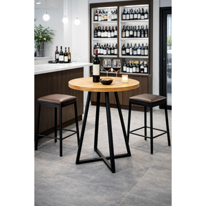 Mesa Bistrô Alta Redonda em Madeira Maciça com Base de Ferro – 70 Cm