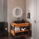 Ver imagem 2 de Gabinete Harley com Cuba Torneira Espelho Redondo Led 50cm Nature/preto