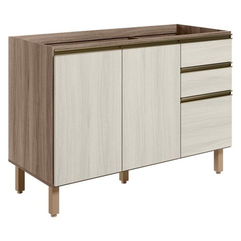 Balcao para Pia 2p 3g 120cm Mdf Kali 16417 Carvalho Toq Bianco Toq Nicioli