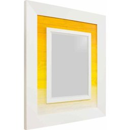 Espelho Decorativo com Moldura Branca com Amarelo Rústico com Bisotê 120x155cm - 2 Espelho Decorativo com Moldura Branca com Amarelo Rústico com Bisotê 120x155cm - 2