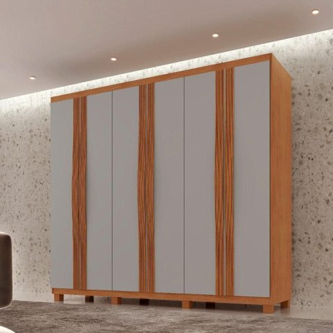 Guarda Roupa Casal Dunas 6 Portas e 2 Gavetas Mdf Moderna Naturalle/off White com Pés