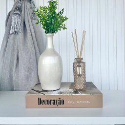 Decoração sala livro caixa + vaso garrafa + difusor âmbar - 2