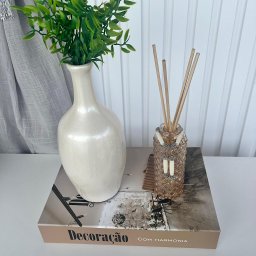 Decoração sala livro caixa + vaso garrafa + difusor âmbar - 3