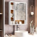 Ver imagem 3 de Espelheira Olimpia Armário Suspenso para Banheiro com 1 Porta - Branco com Nature