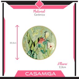Conjunto Pratos Raso Sobremesa Cerâmica Selva Pássaro 8pçs - 3