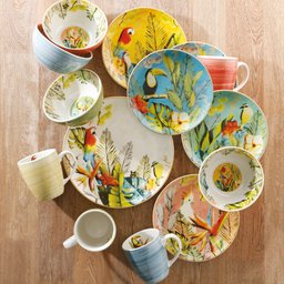 Conjunto Pratos Raso Sobremesa Cerâmica Selva Pássaro 8pçs - 5