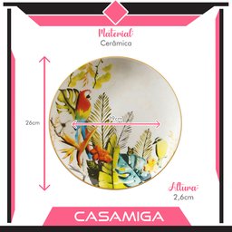 Conjunto Pratos Raso Sobremesa Cerâmica Selva Pássaro 8pçs - 4