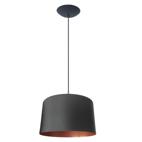 Luminária Pendente Redondo Grande Paris Preto e Cobre Stilo Lustres