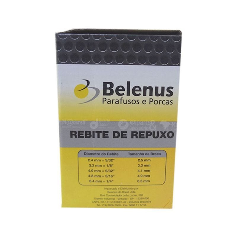 Rebite Repuxo Belenus - Caixa Com 500 ou 1000 Unidades - 4,0 x 25 mm - 2