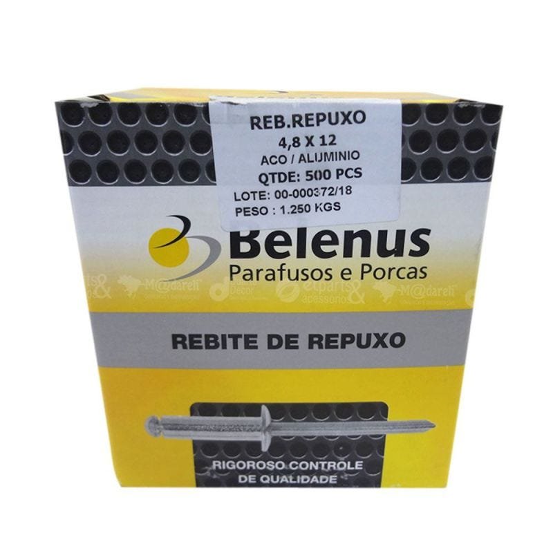Rebite Repuxo Belenus - Caixa Com 500 ou 1000 Unidades - 4,8 x 12 mm