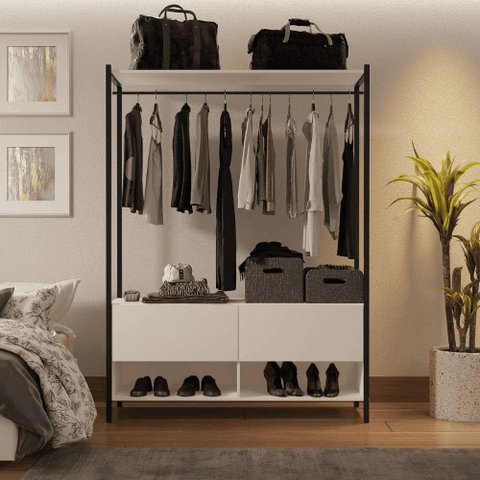 Closet Estilo Industrial Dallas 2 Gavetas e Suporte para Cabide Klm Móveis