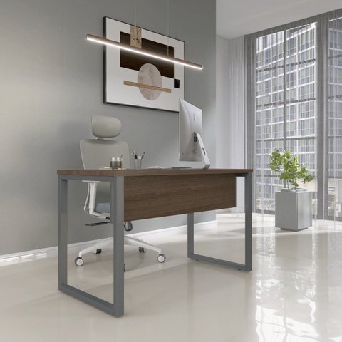 Escrivaninha Mesa Escritório X 150cm Industrial Marrom e Cinza