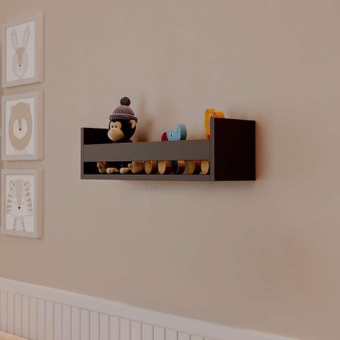 Prateleira Porta Brinquedo Preta 50 X 12cm Suporte Invisivel