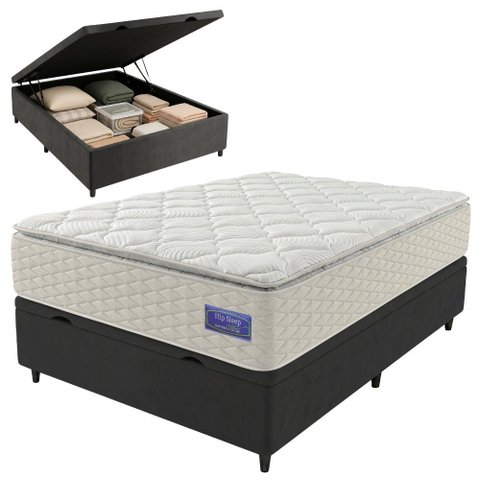 Cama Box Baú Casal Colchão Ortopédico Atena Molas Ensacadas Pillow Top Hip Sleep
