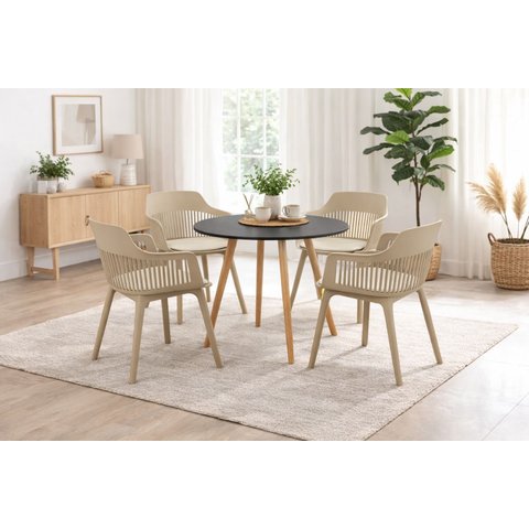 Conjunto de Jantar Mesa Leda 100cm Preto + 4 Cadeiras Marcela, Moderna e Confortavel - Nude