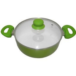 Panela revestida de cerâmica tampa de vidro alumínio caçarola Verde (CZA4242) - 1