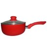 Panela Revestida em Ceramica com Tampa De Vidro Aluminio Cabo Revestido em Silicone Vermelha ( - 2