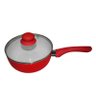Panela Revestida em Ceramica com Tampa De Vidro Aluminio Cabo Revestido em Silicone Vermelha ( - 1