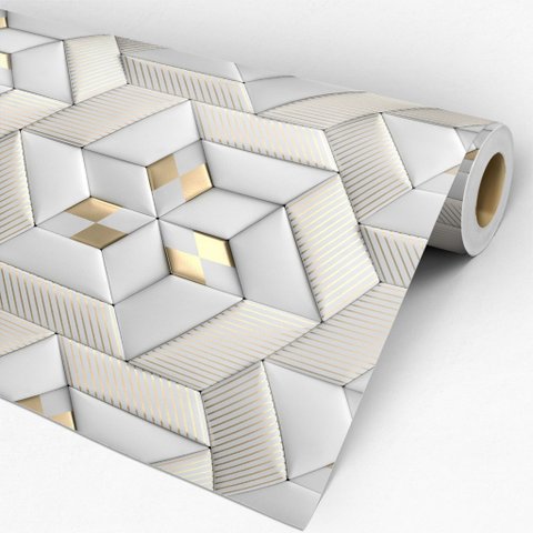 Papel de Parede Geométrico 3d Claro e Dourado - 1,50x0,50m