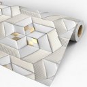 Ver imagem 1 de Papel de Parede Geométrico 3d Claro e Dourado - 1,50x0,50m